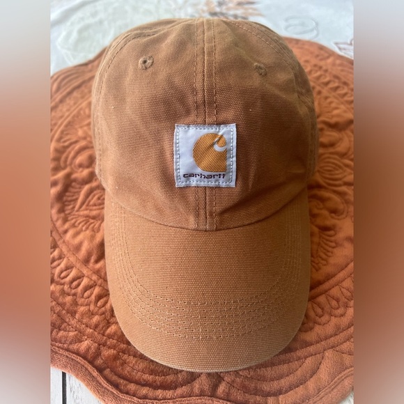Kids Carhartt Patch Logo Tan Velcro‎ Strapback Cap Brown Outdoor Canvas - Picture 1 of 4